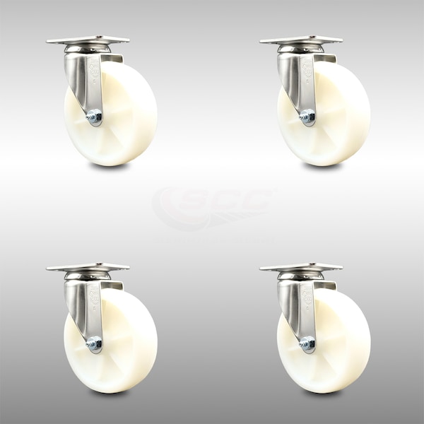 Service Caster 5 Inch 316SS Nylon Wheel Swivel Top Plate Caster Set SCC-SS31620S514-NYS-4 - main